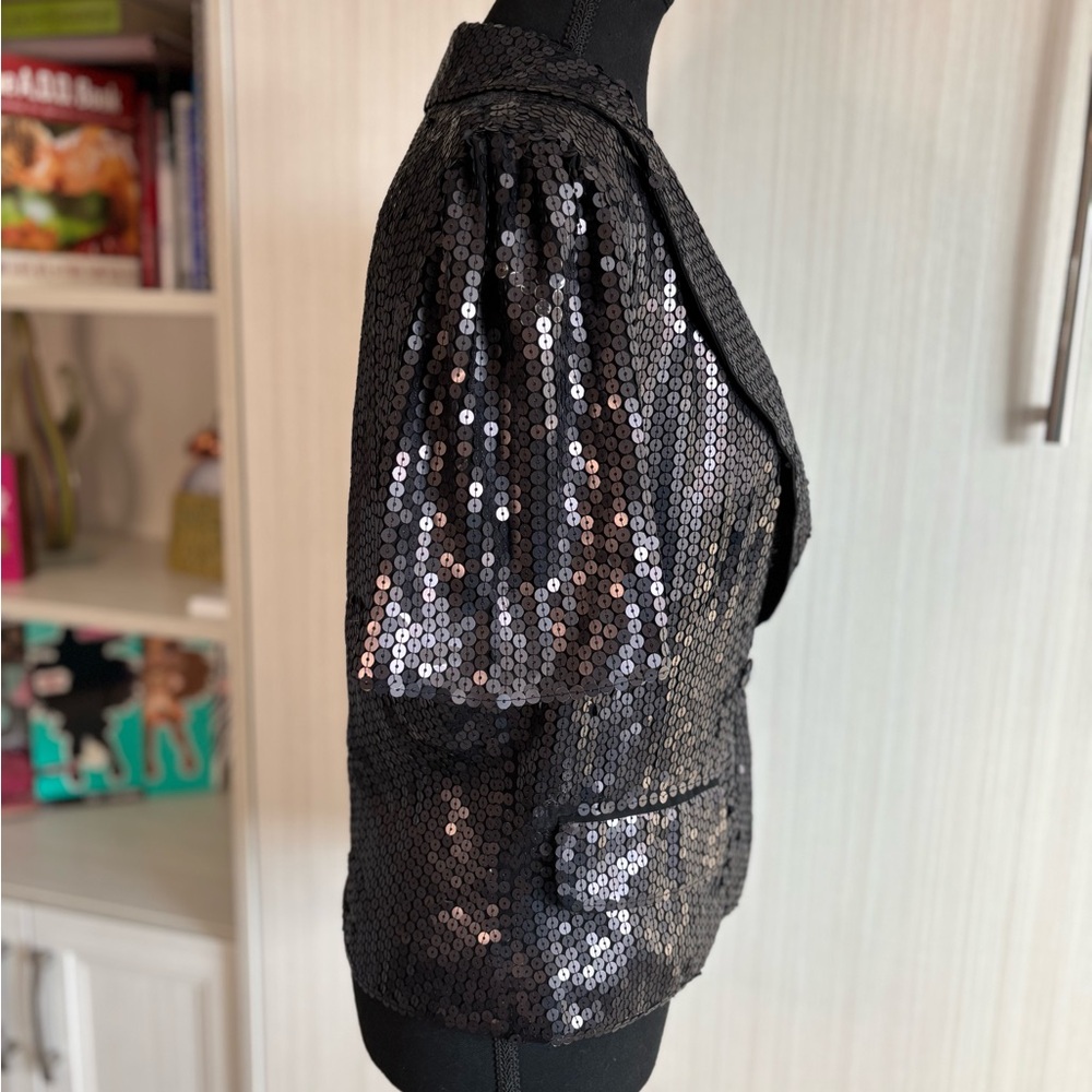French Connection Chic Black Sequin Short-Sleeve Blazer Size 10 - Picture 7 of 14